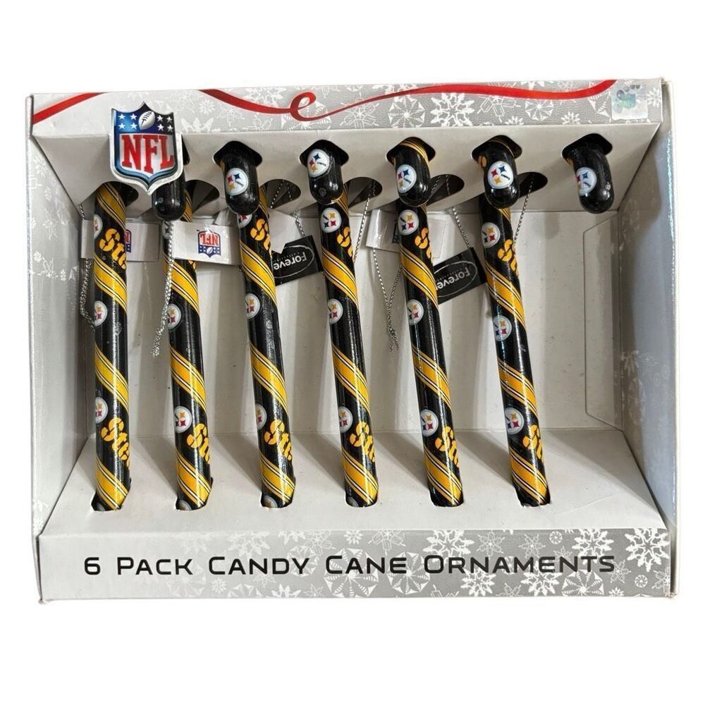 Pittsburgh Steelers 6 Pack Candy Cane Ornaments In Box